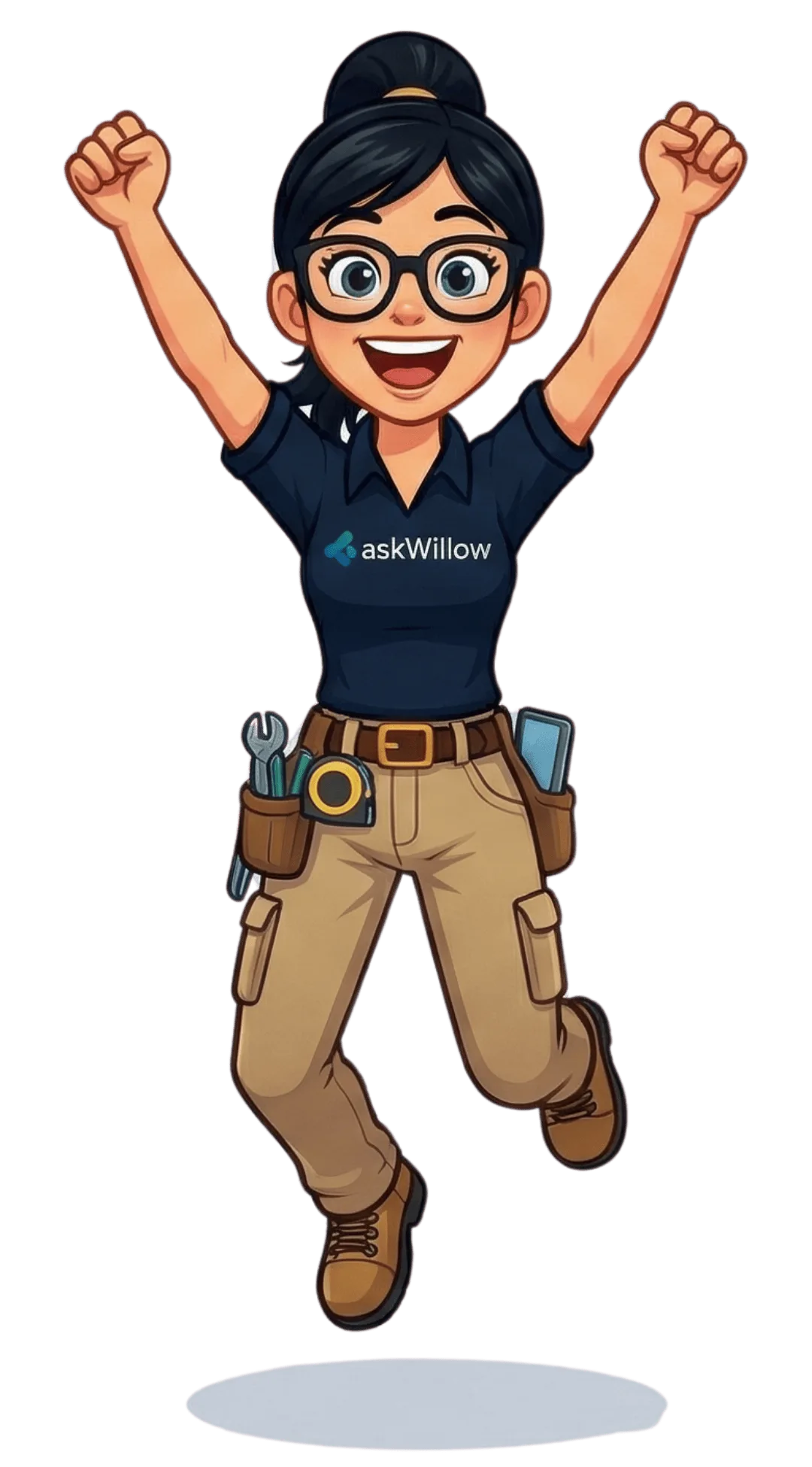 Willow jumping for joy with arms raised